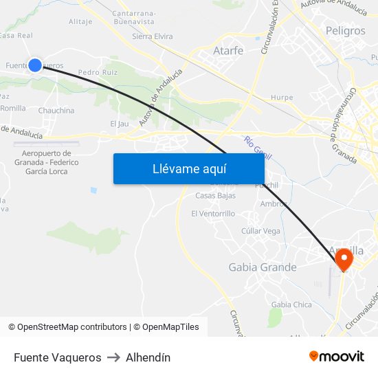 Fuente Vaqueros to Alhendín map