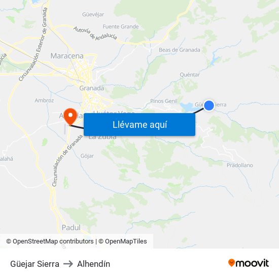 Güejar Sierra to Alhendín map