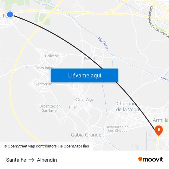 Santa Fe to Alhendín map