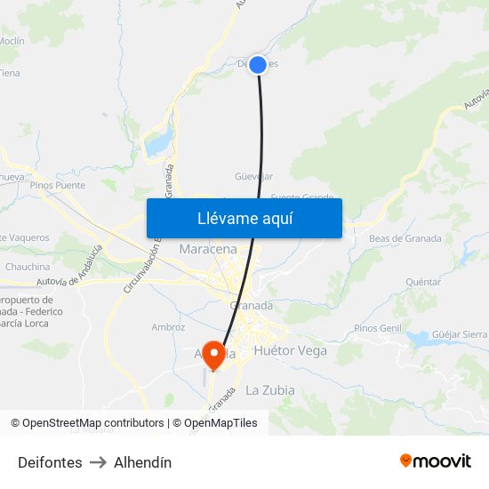 Deifontes to Alhendín map