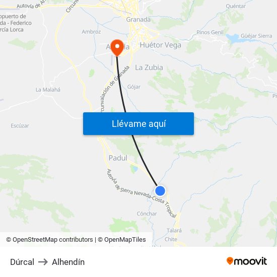 Dúrcal to Alhendín map