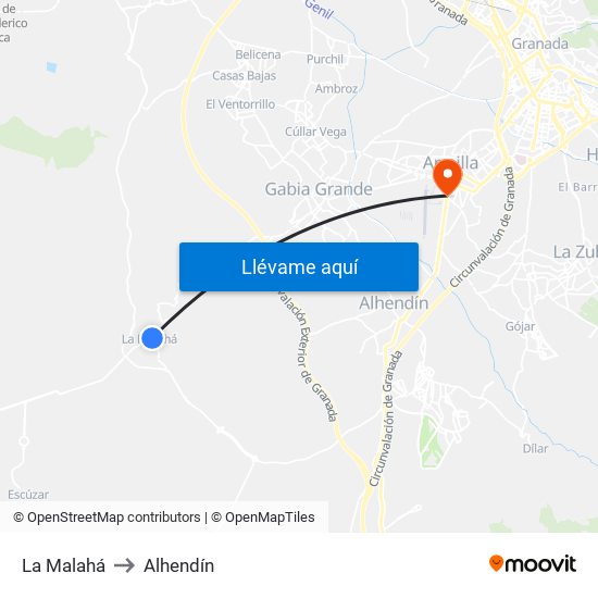La Malahá to Alhendín map