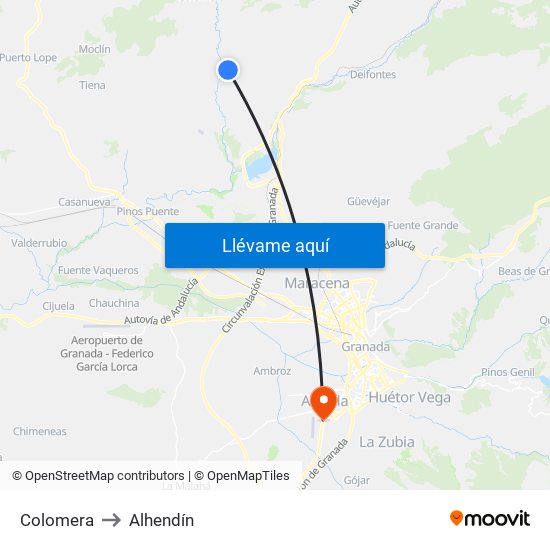 Colomera to Alhendín map