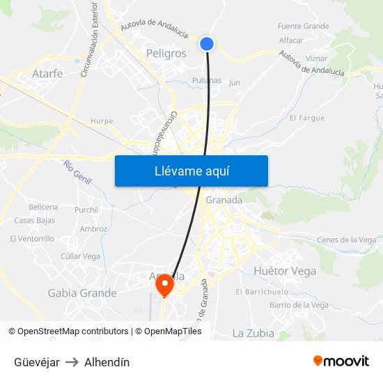 Güevéjar to Alhendín map
