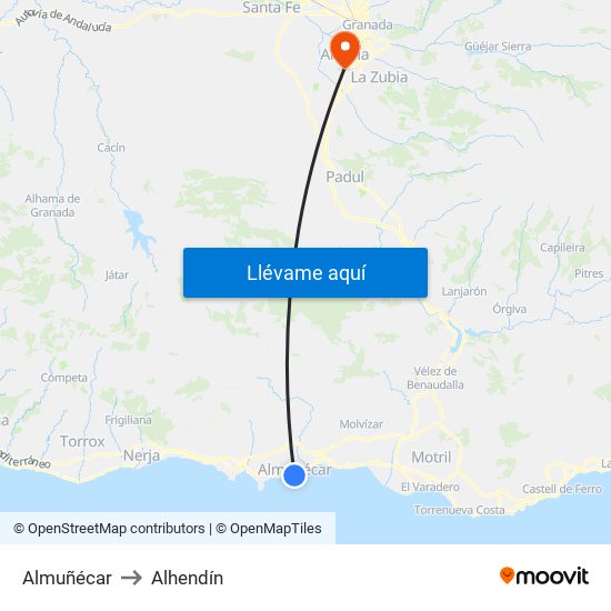 Almuñécar to Alhendín map