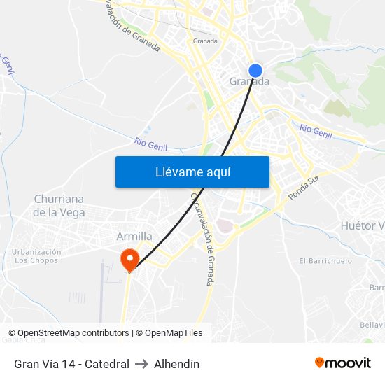 Gran Vía 14 - Catedral to Alhendín map