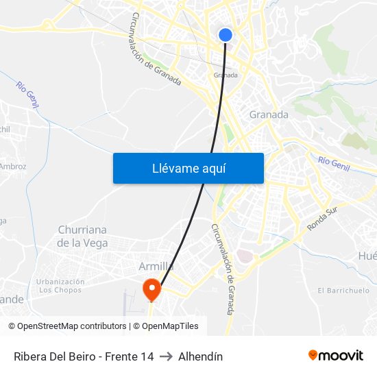 Ribera Del Beiro - Frente 14 to Alhendín map