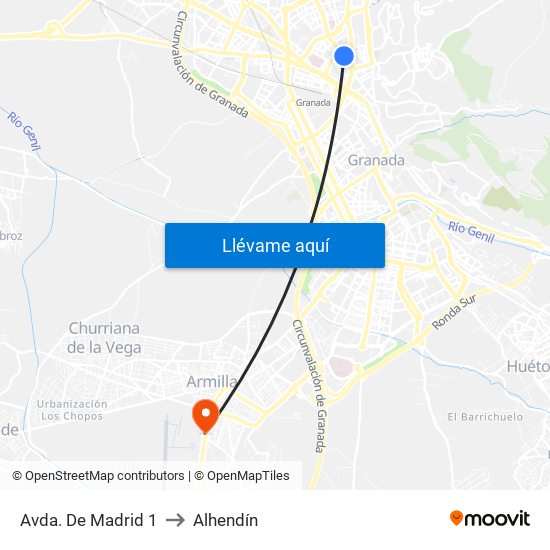 Avda. De Madrid 1 to Alhendín map