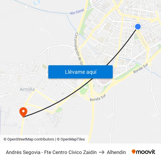 Andrés Segovia - Fte Centro Cívico Zaidín to Alhendín map