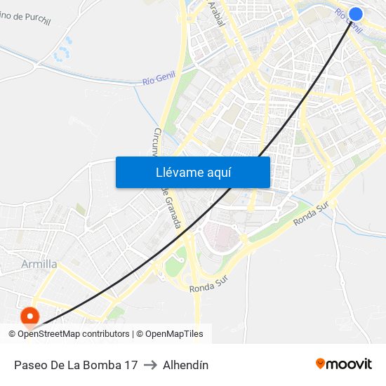 Paseo De La Bomba 17 to Alhendín map