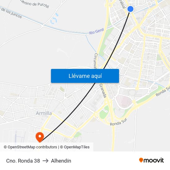 Cno. Ronda 38 to Alhendín map