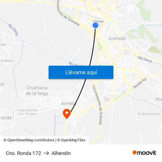 Cno. Ronda 172 to Alhendín map