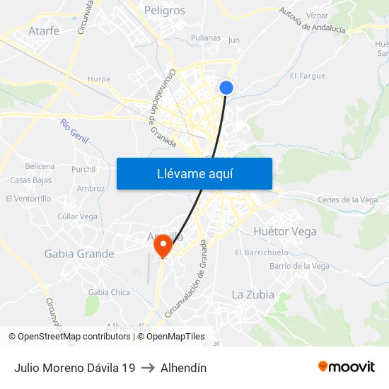 Julio Moreno Dávila 19 to Alhendín map