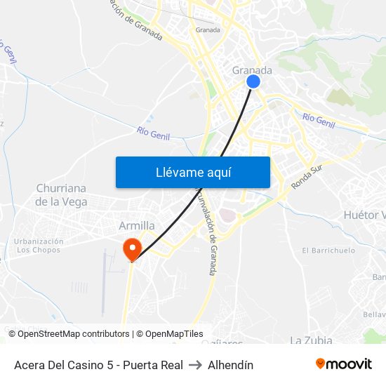 Acera Del Casino 5 - Puerta Real to Alhendín map