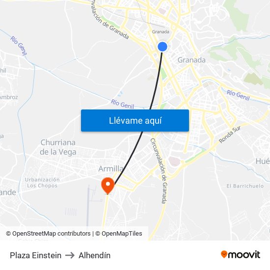 Plaza Einstein to Alhendín map