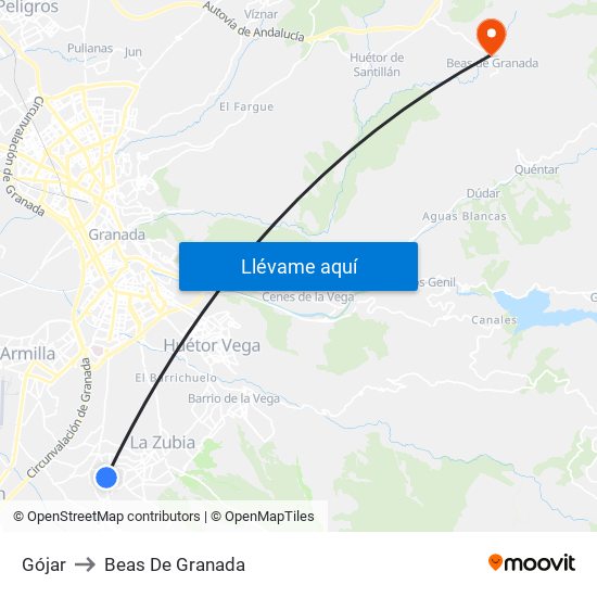 Gójar to Beas De Granada map