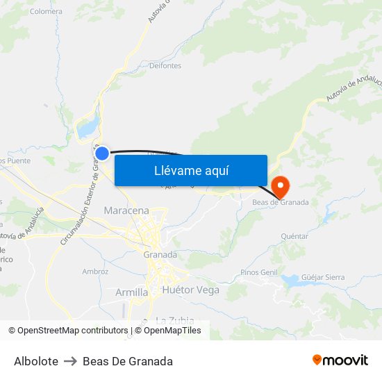 Albolote to Beas De Granada map