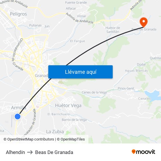 Alhendín to Beas De Granada map