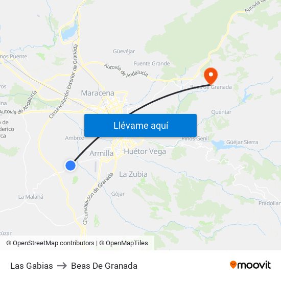 Las Gabias to Beas De Granada map
