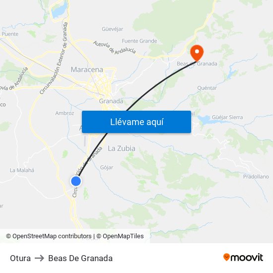 Otura to Beas De Granada map