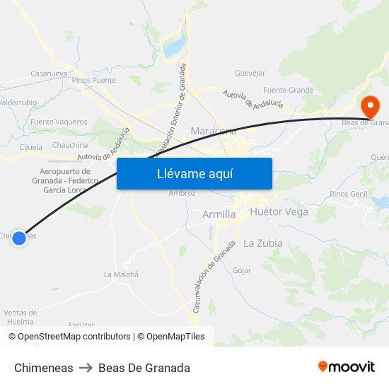 Chimeneas to Beas De Granada map