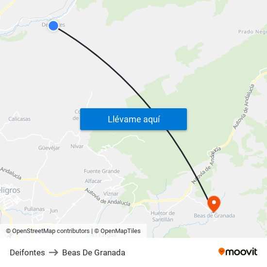 Deifontes to Beas De Granada map