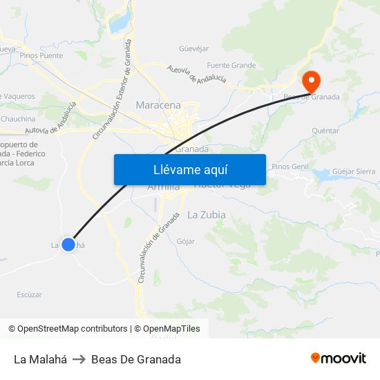 La Malahá to Beas De Granada map