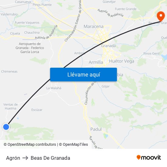 Agrón to Beas De Granada map
