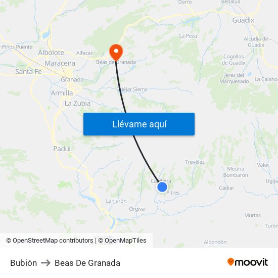 Bubión to Beas De Granada map