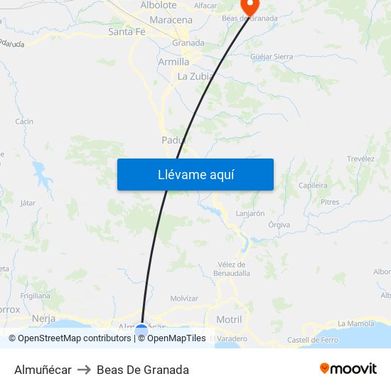 Almuñécar to Beas De Granada map