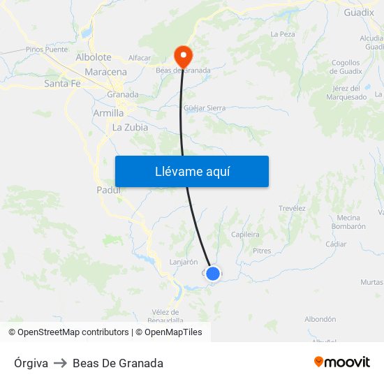 Órgiva to Beas De Granada map