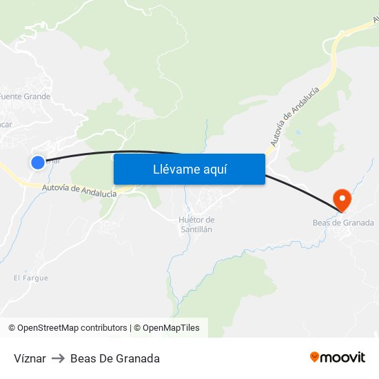 Víznar to Beas De Granada map
