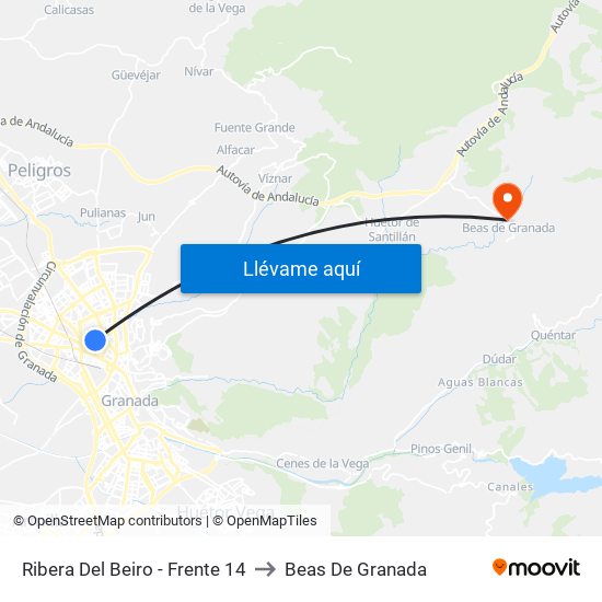 Ribera Del Beiro - Frente 14 to Beas De Granada map