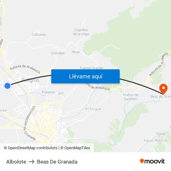 Albolote to Beas De Granada map