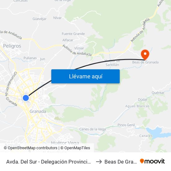 Avda. Del Sur - Delegación Provincial De Salud to Beas De Granada map