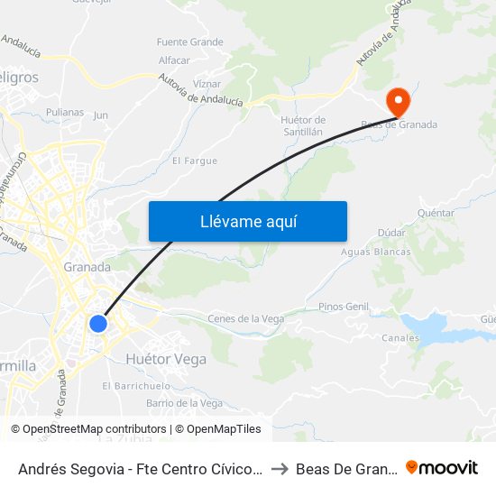 Andrés Segovia - Fte Centro Cívico Zaidín to Beas De Granada map
