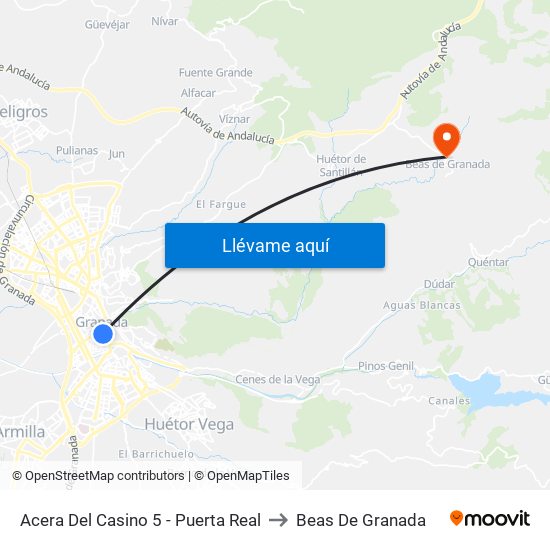 Acera Del Casino 5 - Puerta Real to Beas De Granada map