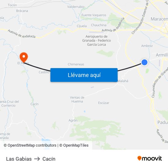 Las Gabias to Cacín map