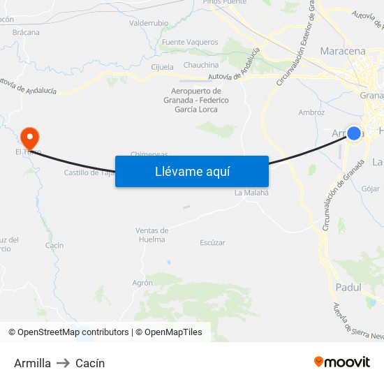 Armilla to Cacín map