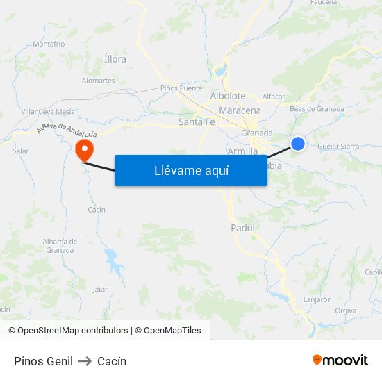 Pinos Genil to Cacín map