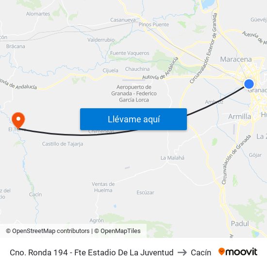 Cno. Ronda 194 - Fte Estadio De La Juventud to Cacín map