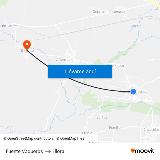 Fuente Vaqueros to Illora map
