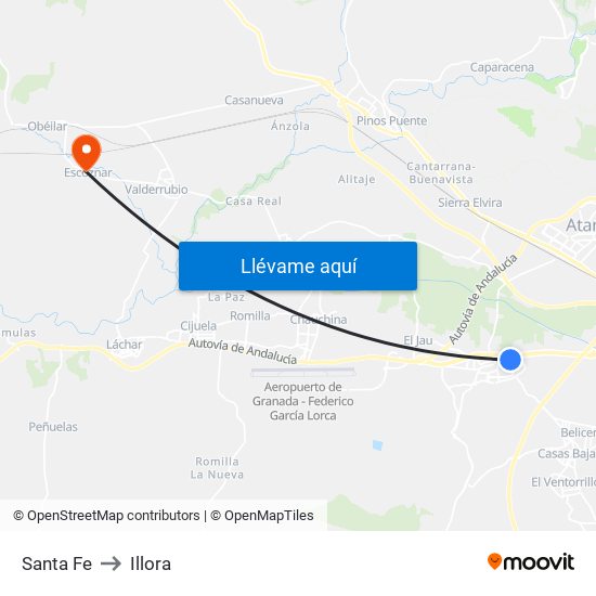 Santa Fe to Illora map