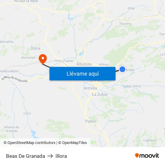 Beas De Granada to Illora map