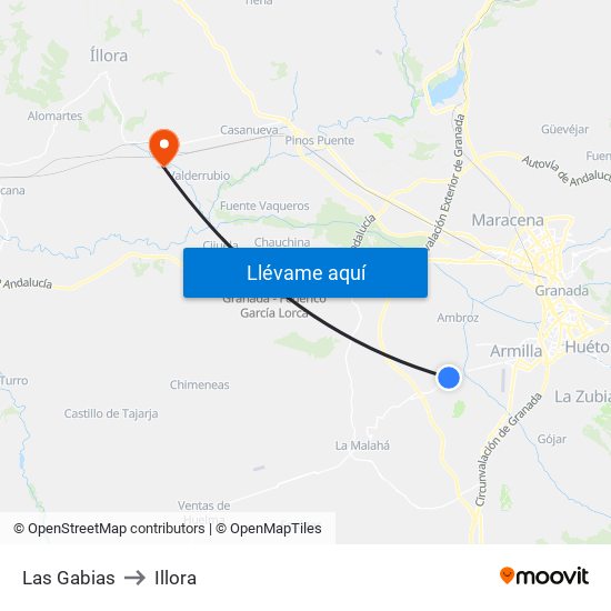 Las Gabias to Illora map