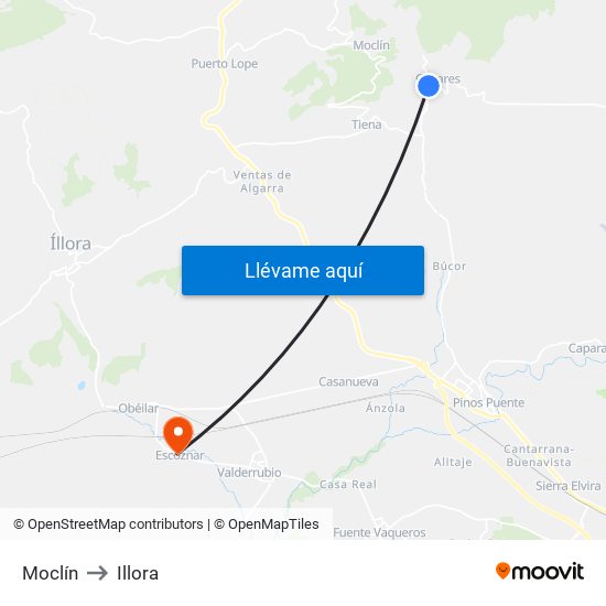 Moclín to Illora map