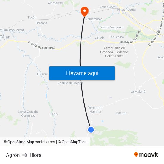 Agrón to Illora map