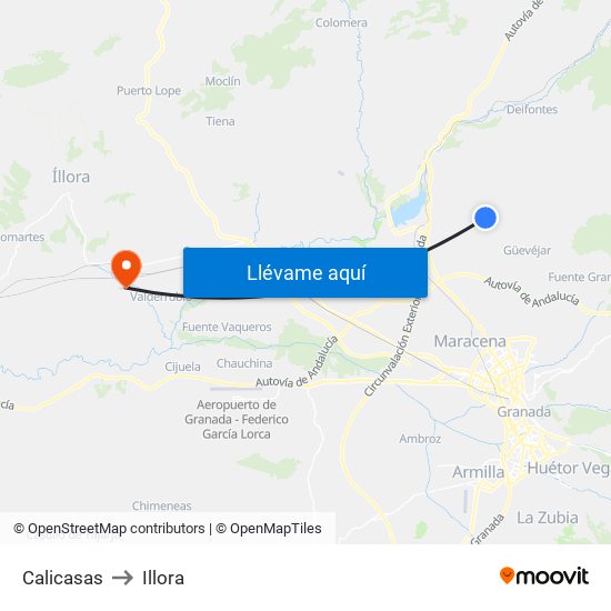 Calicasas to Illora map