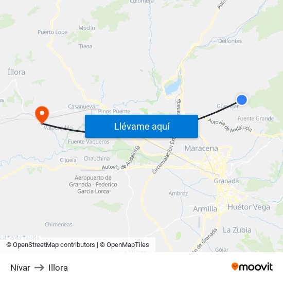 Nívar to Illora map