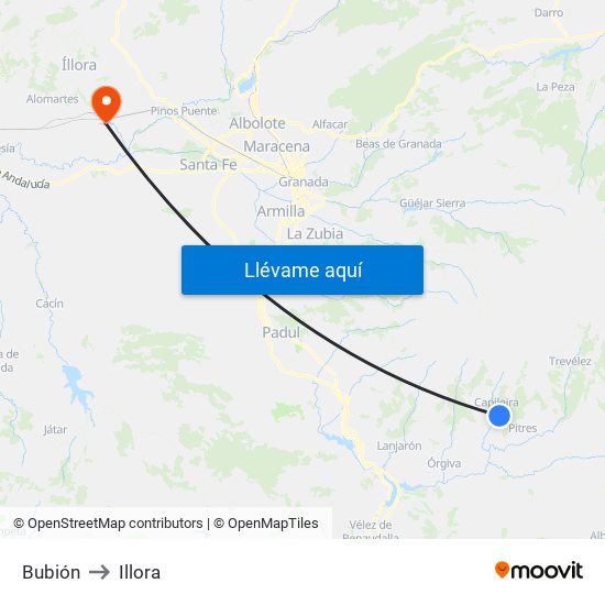 Bubión to Illora map